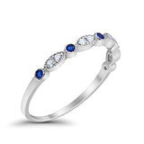 Half Eternity Wedding Band Round Simulated Blue Sapphire CZ 925 Sterling Silver