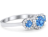 Three Stone Simulated Blue Topaz CZ Wedding Ring 925 Sterling Silver