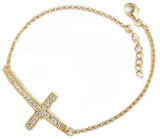 Yellow Gold Plated CZ Cross .925 Sterling Silver Bracelet 7.5"+1"Ext