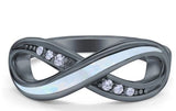 Infinity Ring Lab Created White Opal Black Gold Tone Round Simulated Cubic Zirconia 925 Sterling Silver