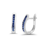 14K White Gold Blue Sapphire & Diamond .25ct Hoop Earrings