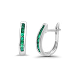 14K White Gold Emerald & Diamond .25ct Hoop Earrings