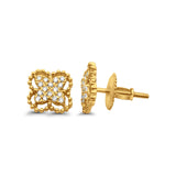 14K Yellow Gold .14ct Flower Clover Round Diamond Earrings