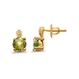 10K Yellow Gold Green Olive & Diamond 1.44ct Round Earrings