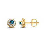 10K Yellow Gold Blue Topaz & Diamond .33cts Round Earrings