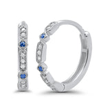 14K White Gold Blue Sapphire & Diamond .21ct Hoop Antique Earrings