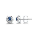 10K White Gold Blue Sapphire & Diamond .38ct Stud Earring