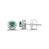 10K White Gold Green Emerald & Diamond .33cts Stud Earrings