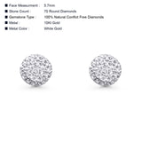 Solid 10K White Gold 5.7mm Round Micro Pave Classic Diamond Stud Earring With Screw Backing Wholesale