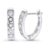 Wholesale Solid 10K White Gold 14mm Round Diamond Hoop Huggie Earrings With Post And Click Backing