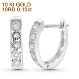 Wholesale Solid 10K White Gold 14mm Round Diamond Hoop Huggie Earrings With Post And Click Backing