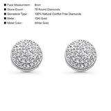 Solid 10K White Gold 8mm Micro Pave Round Classic Diamond Stud Earring With Screw Backing Wholesale