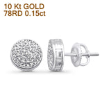 Solid 10K White Gold 8mm Micro Pave Round Classic Diamond Stud Earring With Screw Backing Wholesale