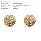 Solid 10K Yellow Gold 8mm Micro Pave Round Classic Diamond Stud Earring With Screw Backing Wholesale