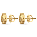 Solid 10K Yellow Gold 8mm Micro Pave Round Classic Diamond Stud Earring With Screw Backing Wholesale