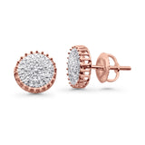 Solid 10K Rose Gold 8.5mm Micro Pave Diamond Stud Earring Wholesale