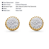 Solid 10K Yellow Gold 8.5mm Micro Pave Diamond Stud Earring Wholesale