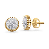 Solid 10K Yellow Gold 8.5mm Micro Pave Diamond Stud Earring Wholesale