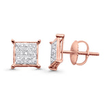 Solid 10K Rose Gold 7.9mm Square Micro Pave Diamond Stud Earring Wholesale