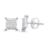 Solid 10K White Gold 7.9mm Square Micro Pave Diamond Stud Earring Wholesale