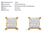 Solid 10K Yellow Gold 7.9mm Square Micro Pave Diamond Stud Earring Wholesale