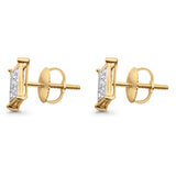 Solid 10K Yellow Gold 7.9mm Square Micro Pave Diamond Stud Earring Wholesale