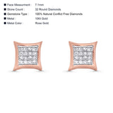 Solid 10K Rose Gold 7.1mm Square Micro Pave Diamond Stud Earring Wholesale