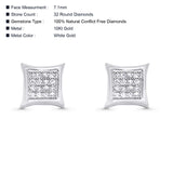 Solid 10K White Gold 7.1mm Square Micro Pave Diamond Stud Earring Wholesale