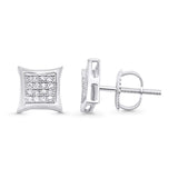 Solid 10K White Gold 7.1mm Square Micro Pave Diamond Stud Earring Wholesale