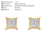 Solid 10K Yellow Gold 7.1mm Square Micro Pave Diamond Stud Earring Wholesale