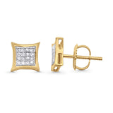 Solid 10K Yellow Gold 7.1mm Square Micro Pave Diamond Stud Earring Wholesale