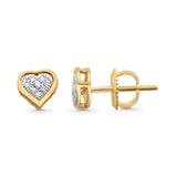 Solid 10K Yellow Gold 6mm Diamond Heart Earrings Wholesale
