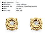 Solid 10K Yellow Gold 7mm Round Diamond Stud Earrings Wholesale