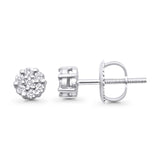 Solid 10K White Gold 4.9mm Round Cluster Diamond Stud Earrings Wholesale