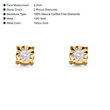 Solid 10K Yellow Gold 4.2mm Classic Round Diamond Stud Earrings Wholesale