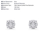 Solid 10K White Gold 5mm Classic Round Diamond Stud Earrings Wholesale