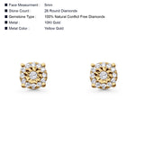 Solid 10K Yellow Gold 5mm Classic Round Diamond Stud Earrings Wholesale