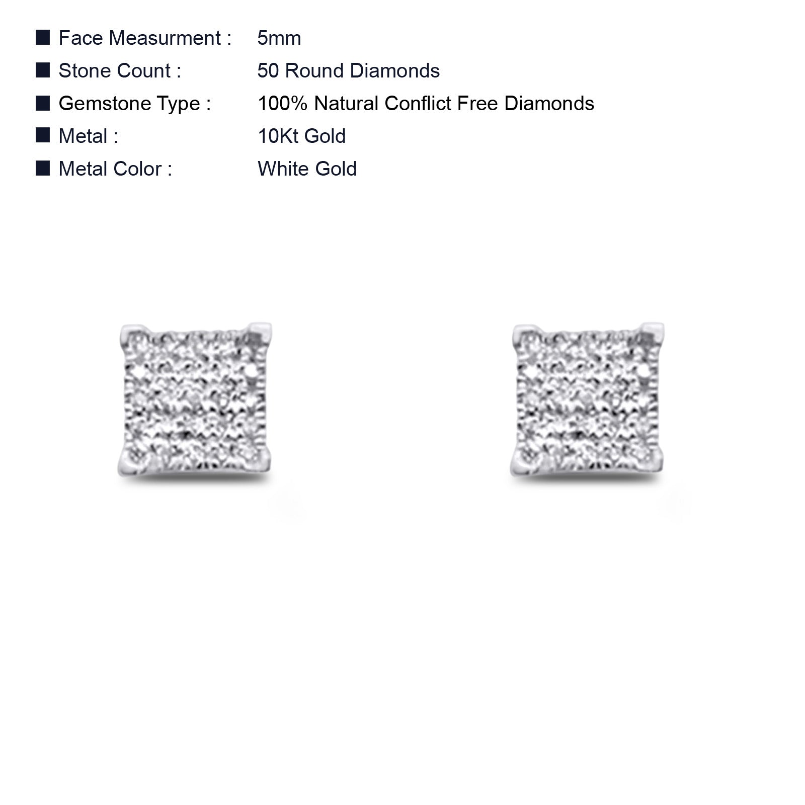 Solid 10K Yellow Gold 4mm Round Hip Hop Flower Diamond Stud Earring Wh –  Blue Apple Imports
