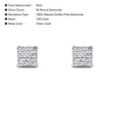 Solid 10K Yellow Gold 5mm Square Classic Round Fine Diamond Stud Earrings Wholesale