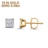 Solid 10K Yellow Gold 5mm Square Classic Round Fine Diamond Stud Earrings Wholesale