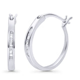 Solid 10K White Gold 12.7mm Baguette Diamond Hoop Earrings Wholesale