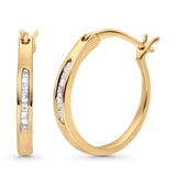 Solid 10K Yellow Gold 12.7mm Baguette Diamond Hoop Earrings Wholesale