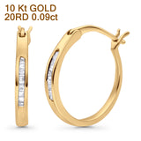 Solid 10K Yellow Gold 12.7mm Baguette Diamond Hoop Earrings Wholesale