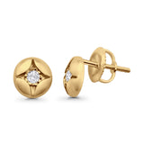 Solid 10K Yellow Gold 7mm Round Half Ball Star Shaped Diamond Stud Earrings Wholesale