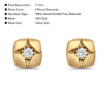 Solid 10K Yellow Gold 7.1mm Square Shaped Round Fine Diamond Stud Earrings Wholesale