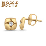 Solid 10K Yellow Gold 7.1mm Square Shaped Round Fine Diamond Stud Earrings Wholesale