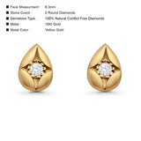 Solid 10K Yellow Gold 8.3mm Pear Shaped Round Diamond Stud Earrings Wholesale