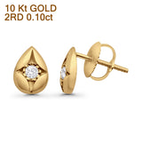 Solid 10K Yellow Gold 8.3mm Pear Shaped Round Diamond Stud Earrings Wholesale