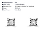 Solid 10K Yellow Gold 4mm Square Shaped Round Diamond Stud Earrings Wholesale