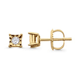 Solid 10K Yellow Gold 4mm Square Shaped Round Diamond Stud Earrings Wholesale